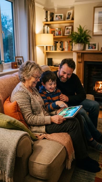 Multi-generational family viewing DMS content together